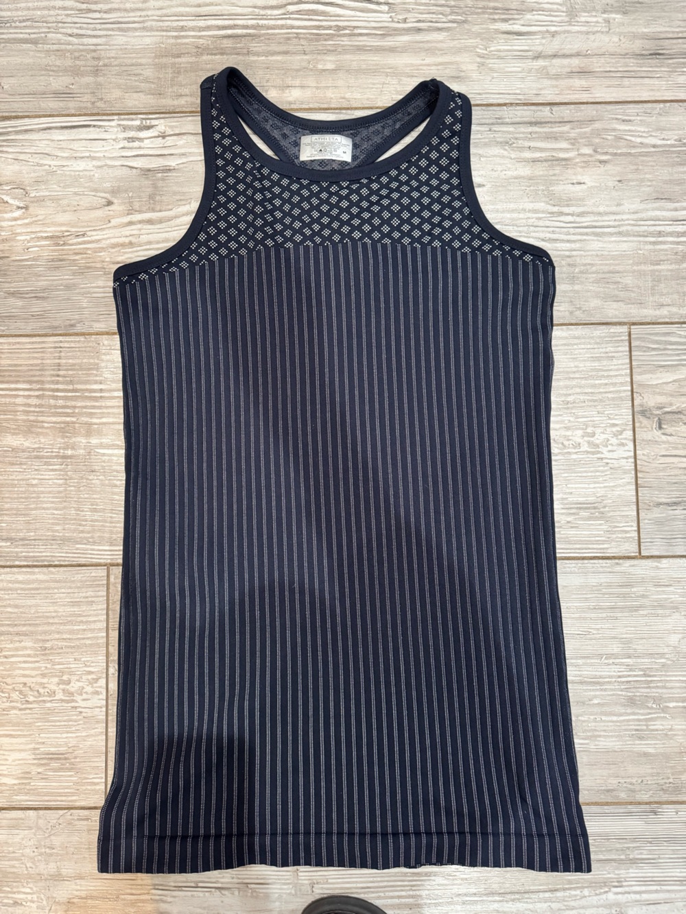 Athleta Navy Striped Tank Top with Patterned Yoke